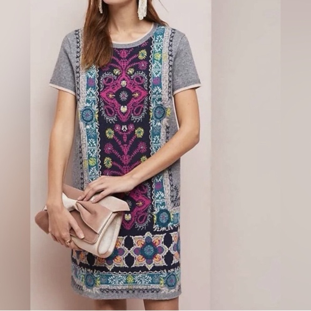Anthropologie Akemi & Kin Kaleidoscope Sweater Dress Gray Floral Print Size XS